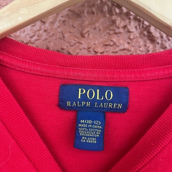 Polo by Ralph Lauren Long Sleeve Shirt Youth Medium Red V Neck Size 10-12 - Picture 3 of 5